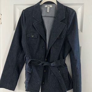 Lightweight denim like fabric tie waist blazer szL NWOT